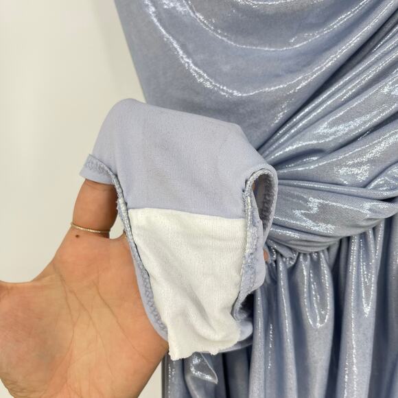 Norma Kamali | Strapless Diana Pickleball Dress in Misty Blue Metallic Mini S - Picture 12 of 16